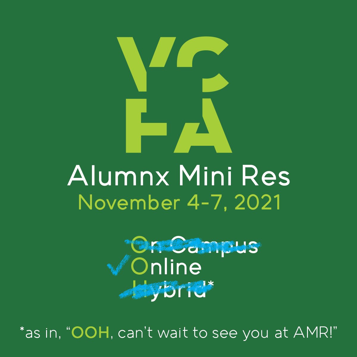 VCFAWCYA's tweet photo. Hey alums - the @VCFAWCYA Alumnx Mini-Residency is November 4 - 7, completely online! It's not too late to register for faculty-led workshops or industry critiques. Sign up today!
https://t.co/bvzv3Aw4iU https://t.co/nU9zks0p4z