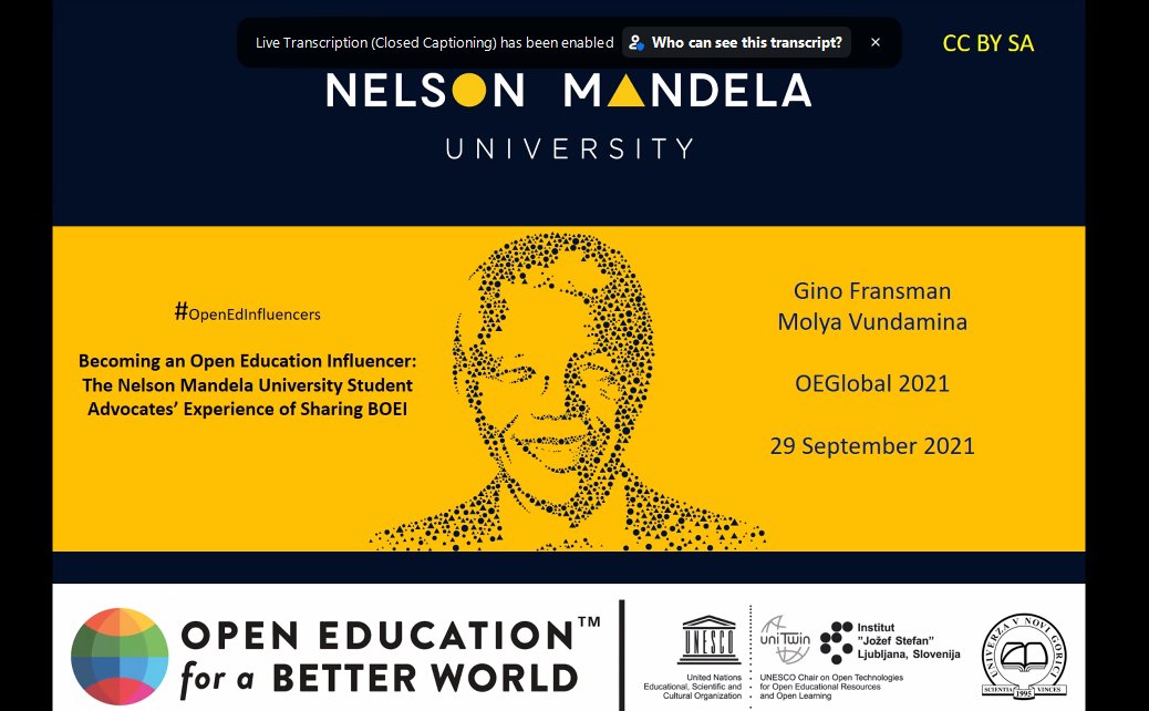 chrissinerantzi's tweet image. Gino (also member of the #gognpb team) and Molya now live at #OEGlobal21 about the important @OpenInfluencers project