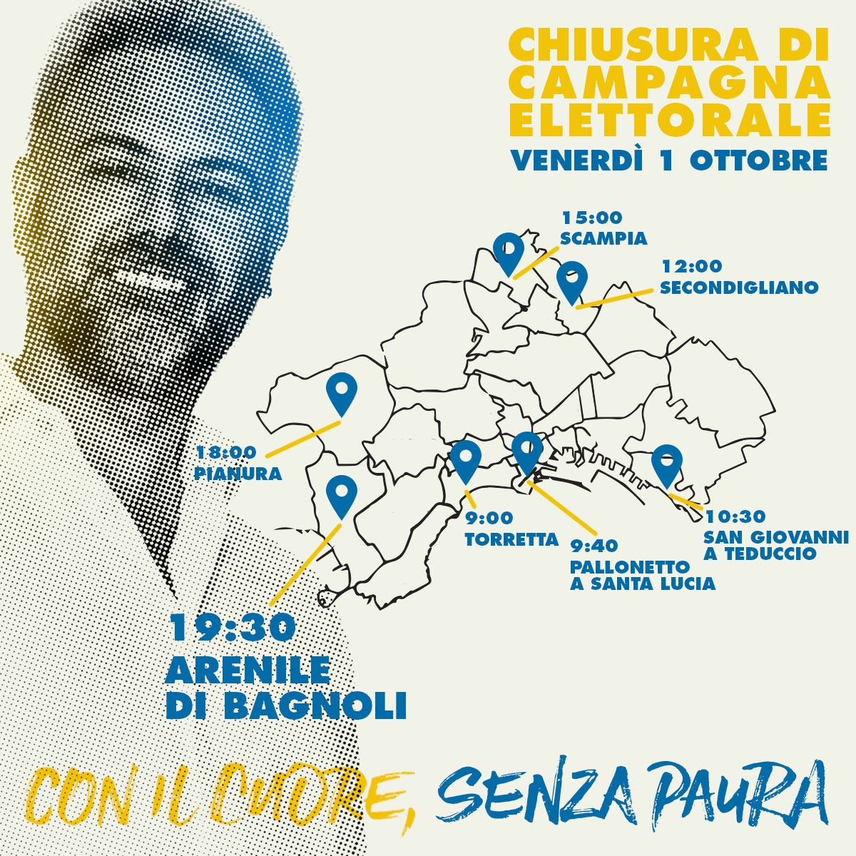 MarescaCatello's tweet photo. Venerdì chiuderò la mia campagna elettorale così come l'ho iniziata: tra la gente, per le strade della nostra città.
È stato un bellissimo viaggio fatto insieme a voi. Ma il bello deve ancora venire.
Andiamo a vincere! 💪
#senzapaura #Napoli https://t.co/cw3kSp8tL0