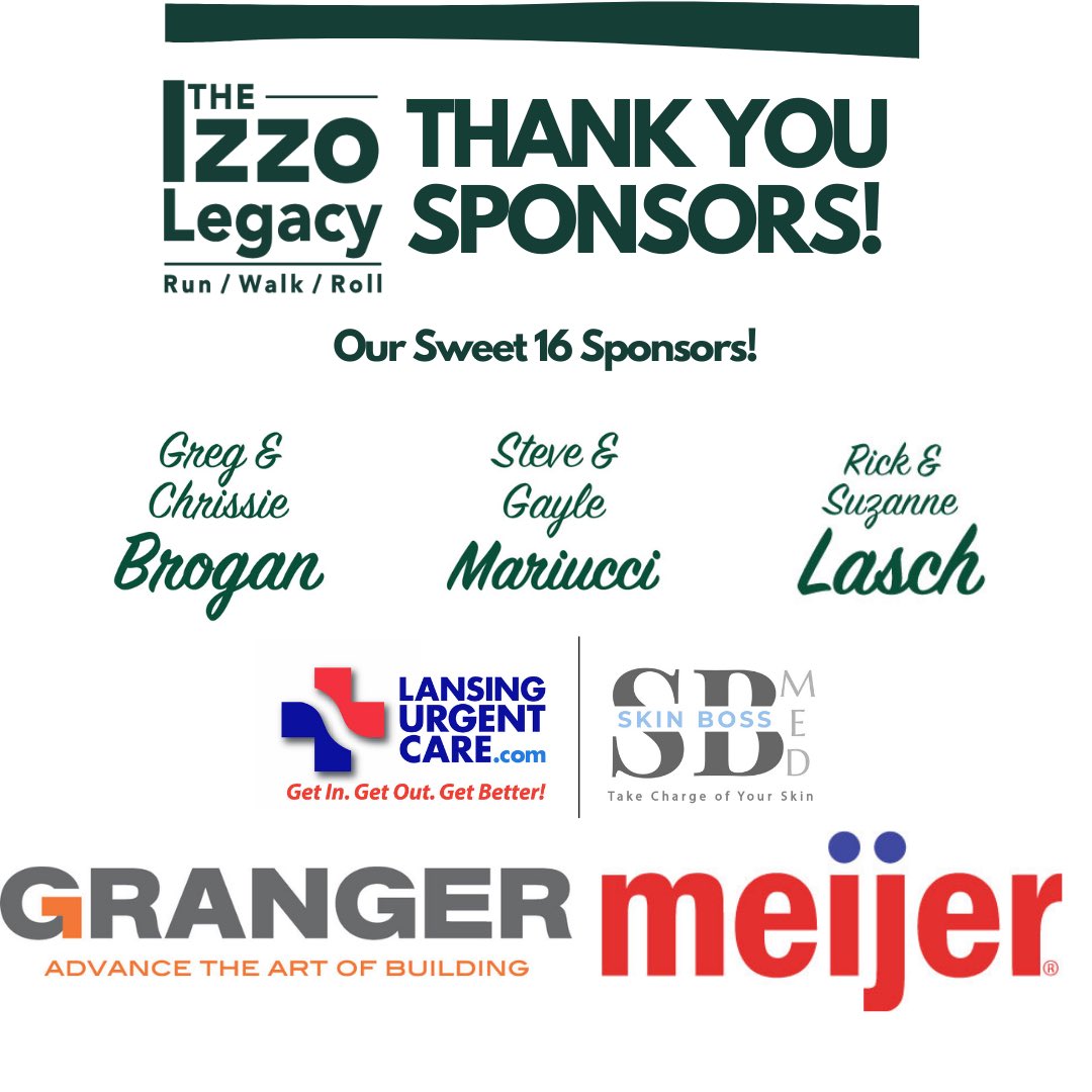 TheIzzoLegacy's tweet photo. Thank you so much to our Sweet 16 Sponsors! We appreciate all the support you give us at The Izzo Legacy!

@lansinguc @GrangerConstruc @meijer 

#gregandchrissiebrogan #steveandgaylemarriucci #rickandsuzannelasch #lansingurgentcare #skinboss #granger #meijer https://t.co/FSKFO78uh2