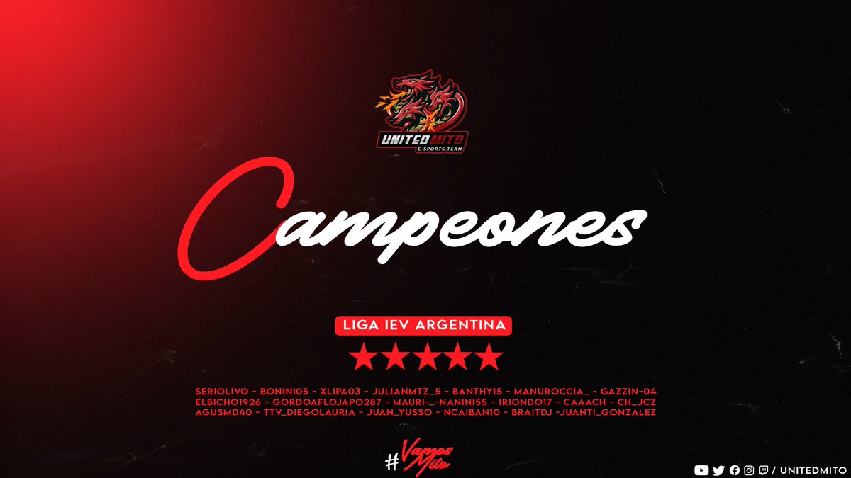 UnitedMito's tweet photo. 🏆CAMPEON IEV ARGENTINA🇦🇷

👏🏼Felicitamos a todos los jugadores que formaron parte del plantel en @ievargentina 

📊 Estadisticas:
• 19 PJ | 14 G | 2 E | 3P 
• 31 GF | 14 GC
• 44 pts

#SomosMito 🐉 https://t.co/BwAjtHz7xl