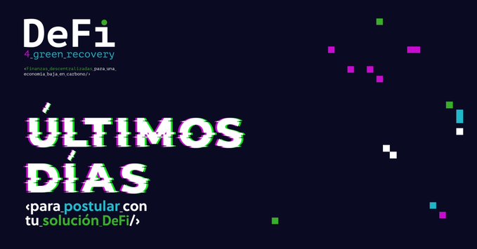 sabrinadiazrato's tweet photo. Atenti #criptoemprendedores 🚀¡MAÑANA ÚLTIMO día para postular a fondos de hasta 20.000 USD para desarrollo de soluciones verdes #DeFi #DeFi4greenrecovery
@b4_humanity
@Socialab_com
@rsksmart_es
@ACDIargentina
Postula 👇https://t.co/UQ6XtYhKde
#economiaverde #ClimateAction https://t.co/jIv1iZPlF8