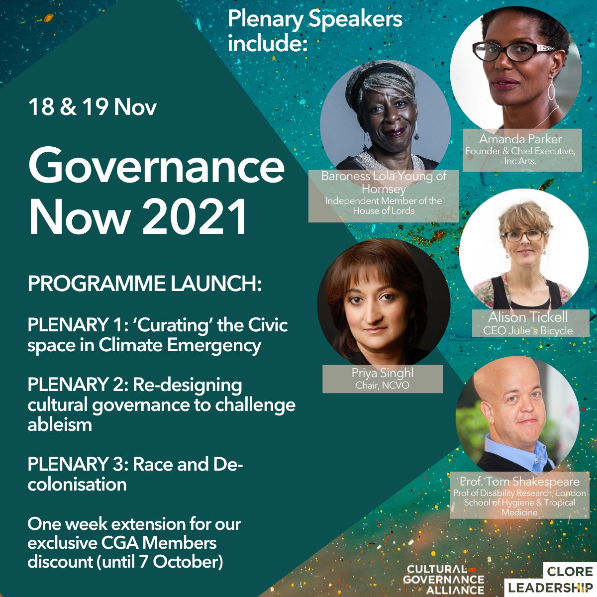 📢#GovNow21 update: LAUNCH DAY!📢

Today we are thrilled to launch the full programme for Governance Now 2021.

Join us for discussions led by cultural inquisitors, activists and visionaries.

bit.ly/GovNow21

One week extension for #CGA Members discount (until 7 October)