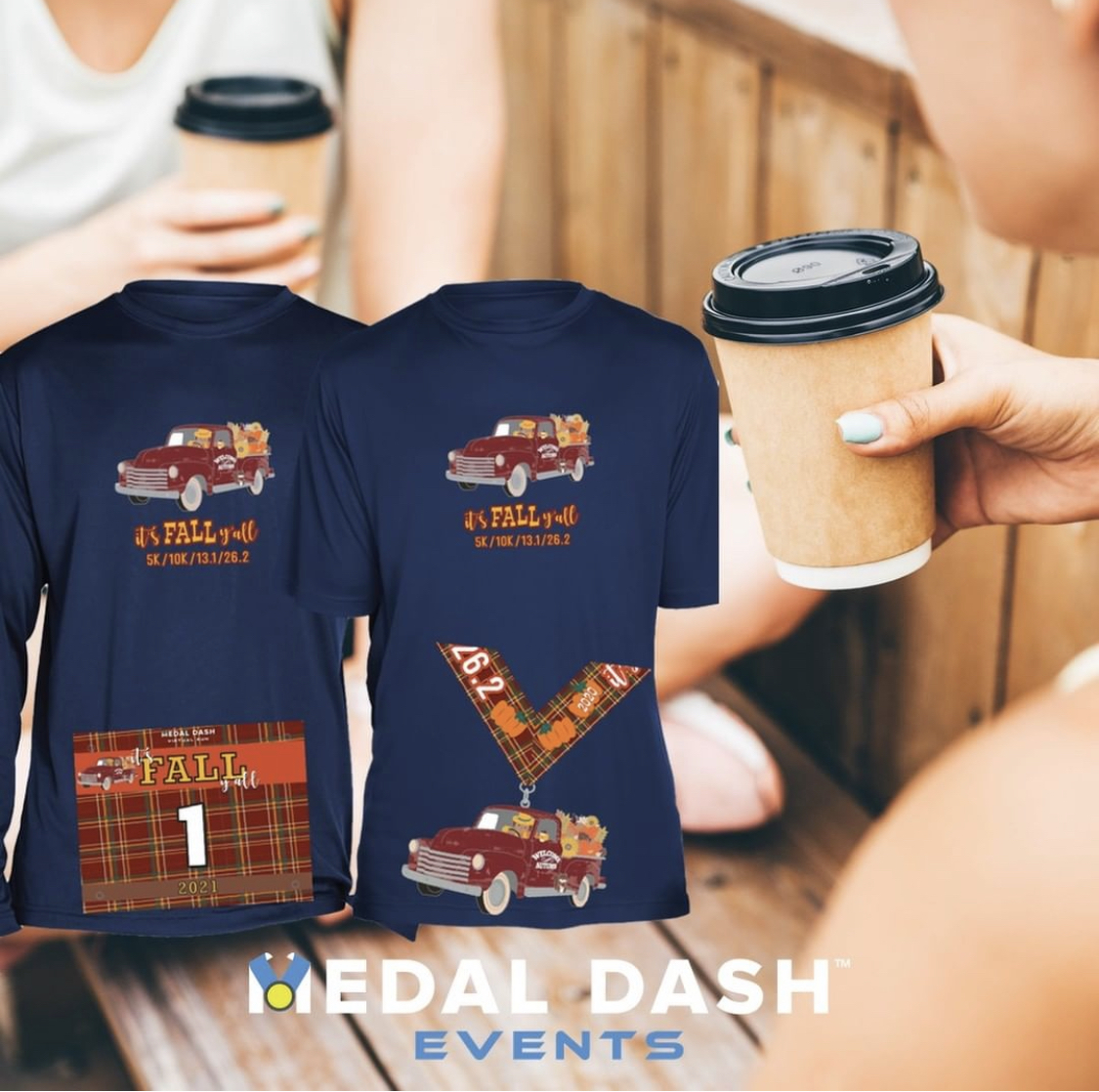 MedalDash's tweet photo. A chilly run followed by a pumpkin spice latte, an ideal fall day! This fall you can join your fellow Medal Dashers for It's Fall Y'all. 

Complete the event between September and November in your own time. You can even split the distance up across multiple days! #runforlife https://t.co/v4sOH36W7r