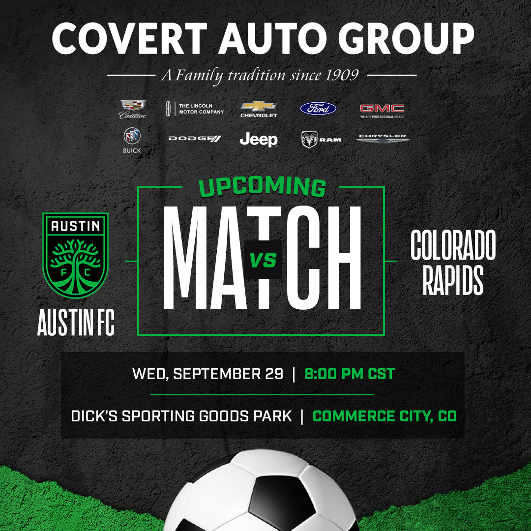 covertdodge's tweet photo. ⚽Let's GOOOOOAL⚽
As a part of the Covert Auto Group and official sponsor of Austin FC, we're excited for tonight's match!
#AustinFC vs #ColoradoRapidsSoccerClub
Where: #DicksSportingGoodsPark
#Listos 🔥
🌐https://t.co/oK7LMMsN5N | 📱 (512) 730-3300 https://t.co/hhBtir1bH6