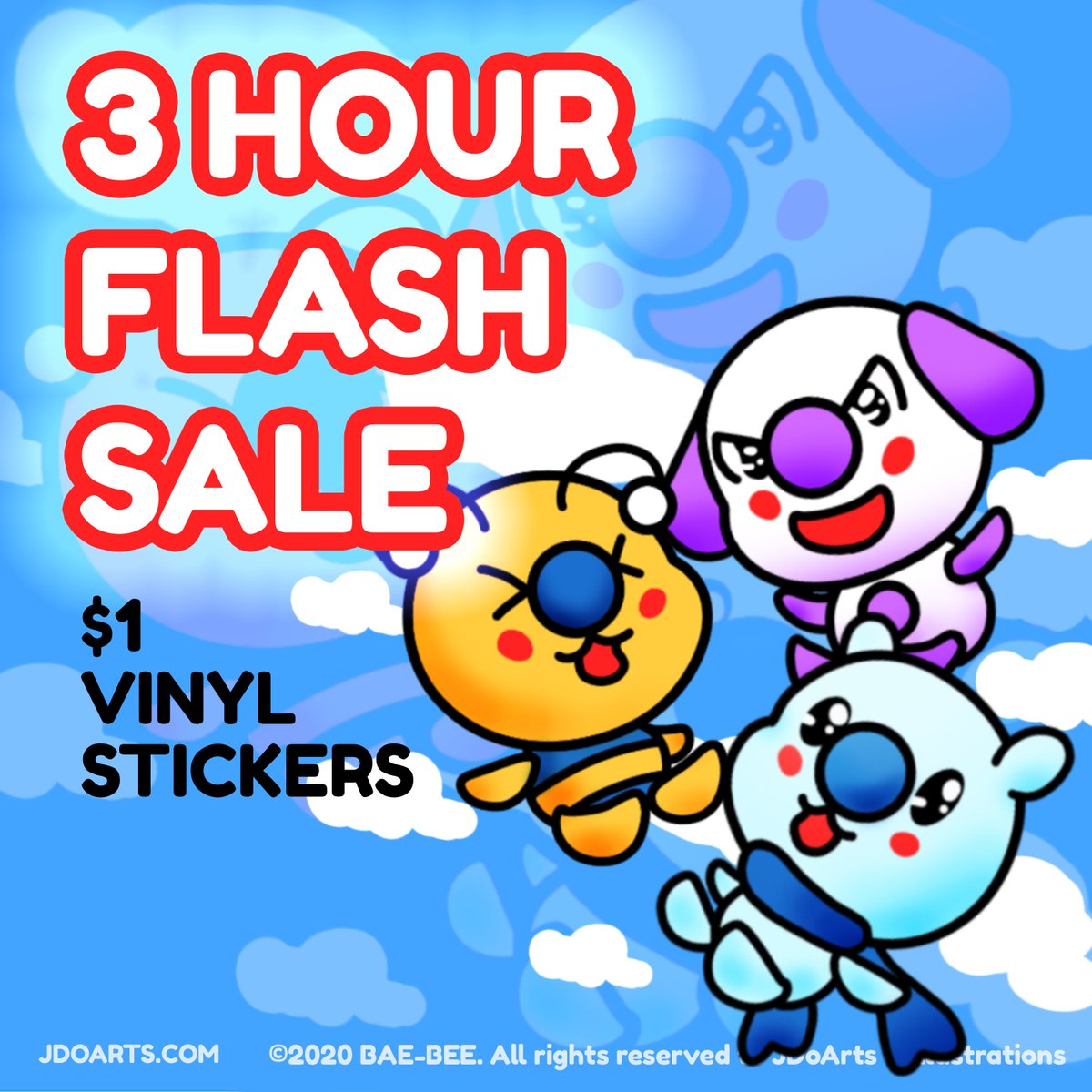 jdoarts's tweet photo. 3 HOUR FLASH SALE 🌺🌺🌺

For the next 3 hours, most of our vinyl stickers will be sold at $1 each if you use our coupon code at checkout!

Code: ilovejdoarts
expiration: 5pm (PST)

https://t.co/KTpivkDwJl

#jdoarts #baebee
#seattlebusinesses #smallbusinesses #shopsmall https://t.co/2YLVYLcVkn