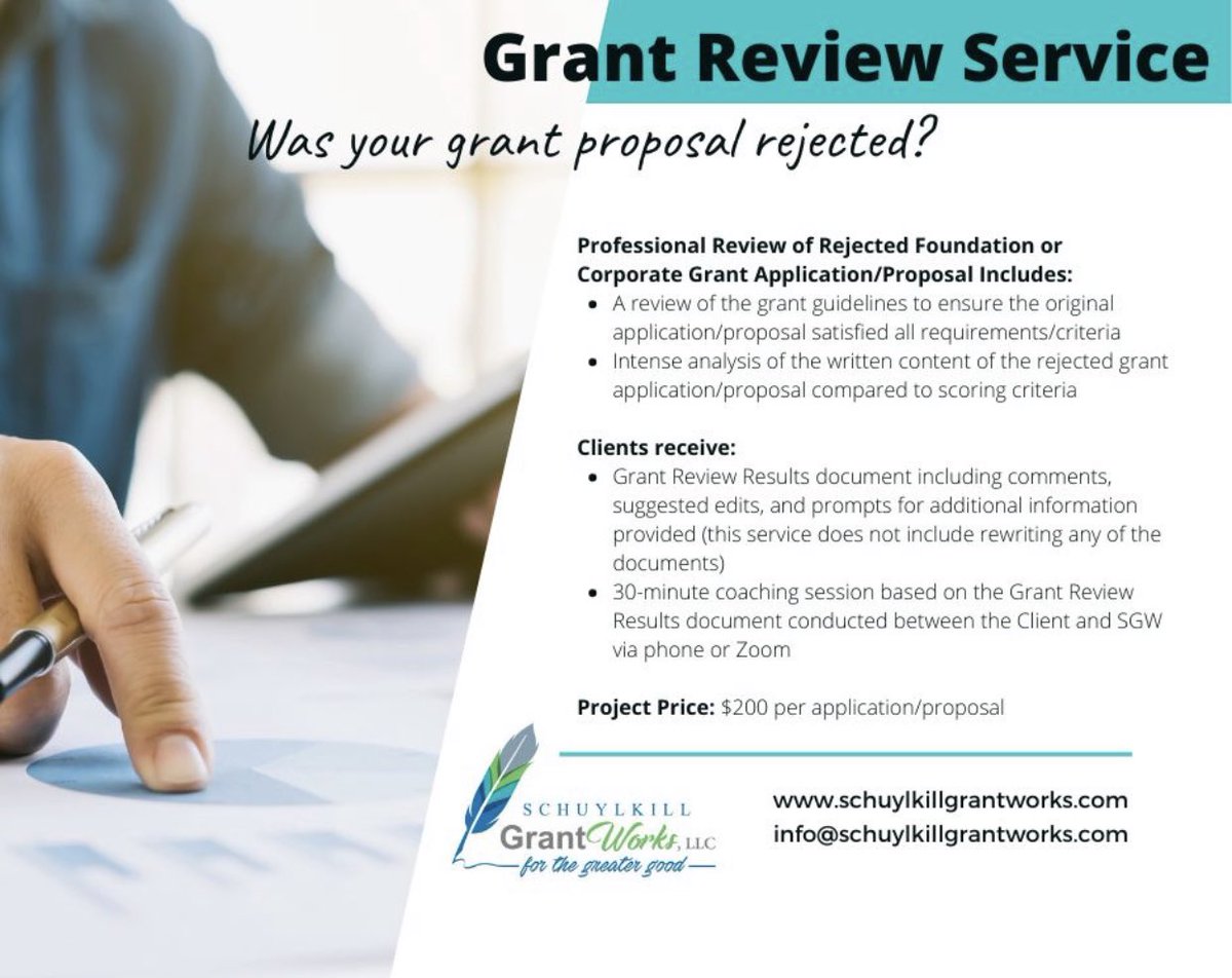 GrantWorksLLC's tweet photo. Grant application rejected? Consider a professional grant review! #grants #grantwriting #Nonprofits #GrantApplication #Reviews https://t.co/PN8qE7Bx3R