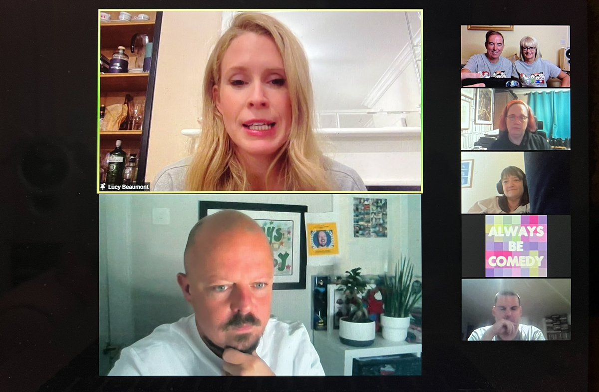 stevengreen's tweet photo. Hysterically funny online book chat with @LucyABeaumont at @alwaysbecomedy . Brilliantly hosted as ever by @JamesGillComedy and great tech form @TimLewis_ #notawig ๐คฃ๐คฃ๐คฃ https://t.co/ovbNMRhsaX