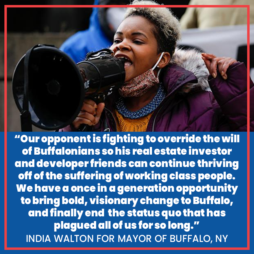 OurRevolution's tweet photo. “We have a once in a generation opportunity to bring bold, visionary change to Buffalo, and finally end the status quo that has plagued all of us for so long.” - @Indiawaltonbflo #TransformTheParty #OurRevolution https://t.co/J4osBu1gJA