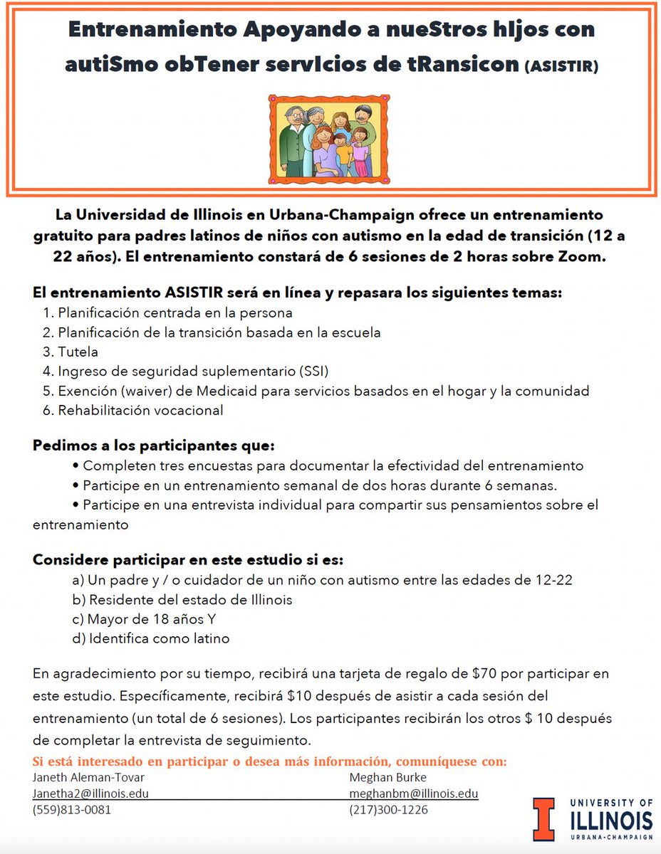 RCADDChicago's tweet photo. Un entrenamiento gratuito para padres latinos de niños con autismo en la edad de transición (12 a 22 años). 6 sesiones de 2 horas sobre Zoom.
A free training for Latino parents of transition-aged (12-22 years of age) children with autism. Six 2-hour Zoom sessions. https://t.co/7kuiW3amBj