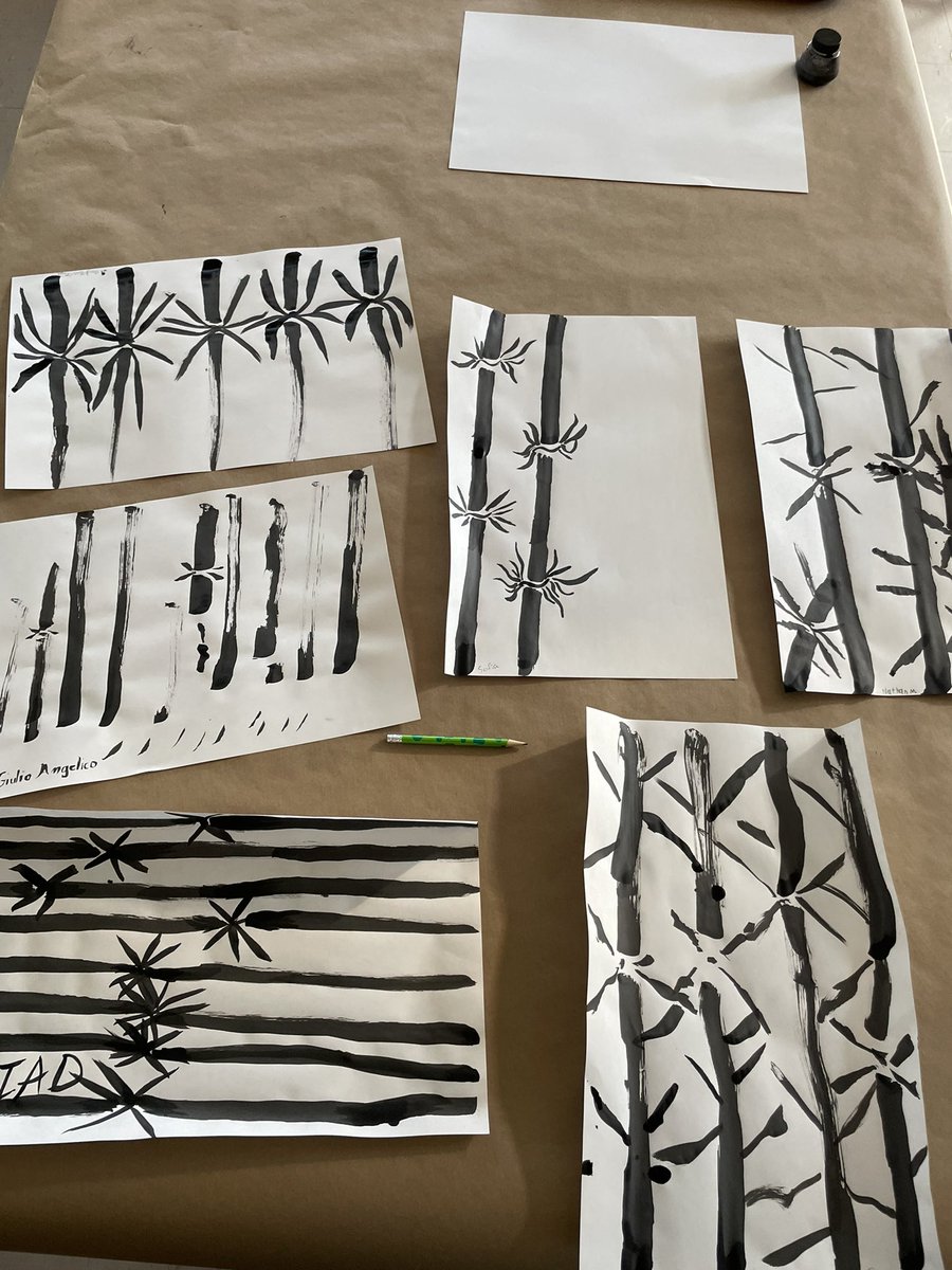 The 6th grade class explored the meditative art of Sumi-e ink painting today. #mindfulnessintheclassroom #dtsinvestigate #sumie