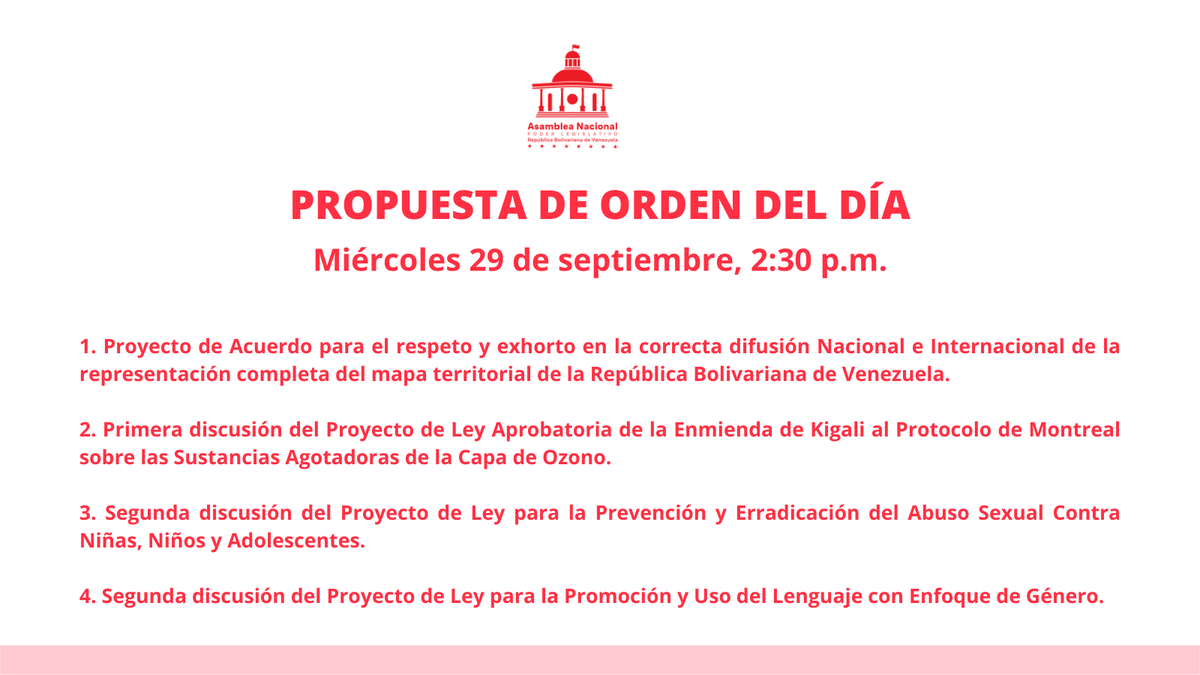 #29Sept | Hoy estuvimos en Sesión Ordinaria de la Asamblea Nacional en las que discutimos cuatro leyes parlamentarias.