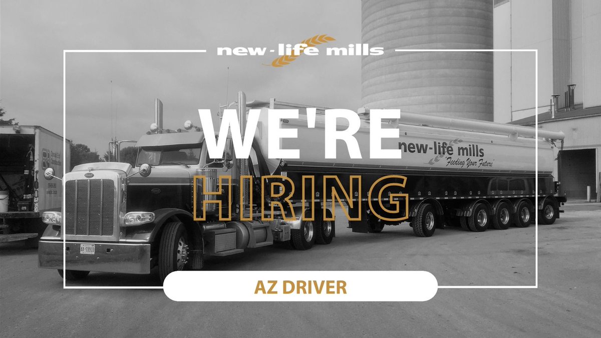 NewLifeMills's tweet photo. Our Professional Delivery Team is hiring! We are looking for #AZDrivers at our #Denfield and #Listowel locations! #FeedingYourFuture #CdnAg #OntAg #CareersInAg @AgCareers
https://t.co/xDoF1jMsDE https://t.co/ucZepiVGuw