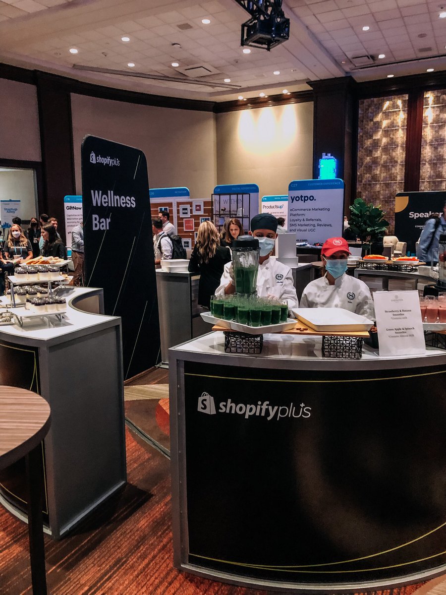 alliburg's tweet photo. The @ShopifyPlus wellness bar at @CommerceNext was a hit. hot tip, bring food, they’ll come. 10/10 will be back next year! https://t.co/MbWOVvaeLA