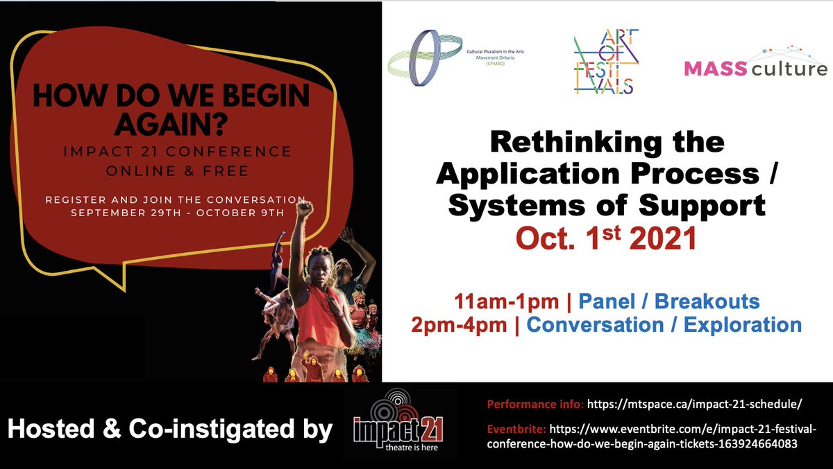 cpamoontario's tweet photo. Rethinking the Application Process & Systems of Support session on Oct. 1, 2021. For more info: https://t.co/S6FV2diHyG
@massculture_ @theMTspace
#TheatreIsHere #MTSpace #FillingTheEmptySpace #IMPACT21Festival #Theatre #TheatreProjects #ArtsAndCulture #ExploreWaterlooRegion https://t.co/ZT48XiY7pf