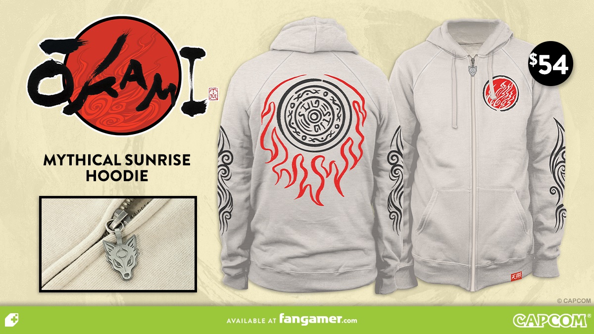 Check out the newest addition to @Fangamer’s Okami collection: the Mythical Sunrise hoodie! fanga.me/r/okami 🖌️ Four print locations 🐺 Minted zipper pull.
