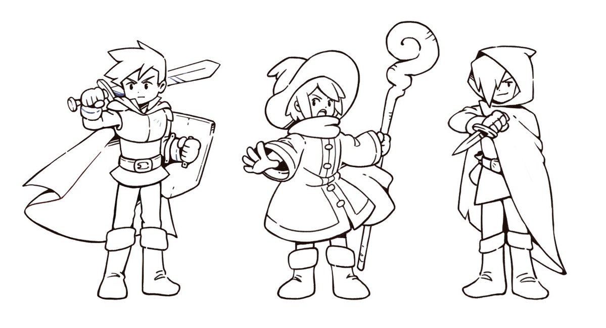 PaperFanGames's tweet photo. Now that these three characters have been revealed, here's their original line art! Doesn't your inner child just want to jump out and start coloring? βοΈβοΈβοΈ
#gamedev #indiegame #characterdesign #gamedesign #gameoutfits #indiedev #characterart #wishlistwednesday https://t.co/SnF58HOTdA