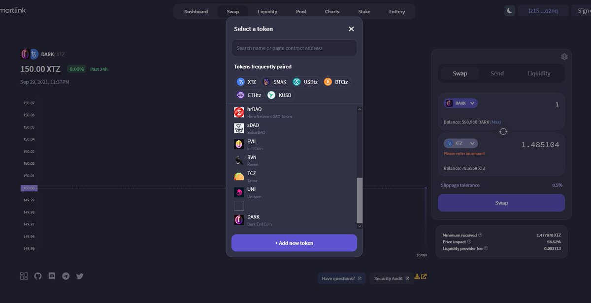 EvilCoin_tez's tweet photo. $EVIL and $DARK can now be traded on #VortexSwap by @smartlinkHQ
!
Starting price is a bit higher than Quipuswap buy price to let you try some arbitrage.
Please keep in mind you can't farm those LP tokens on Crunchy yet unlike Quipuswap LP.
https://t.co/W0RGC0g6kP
#Defi https://t.co/b3L7ieonCm