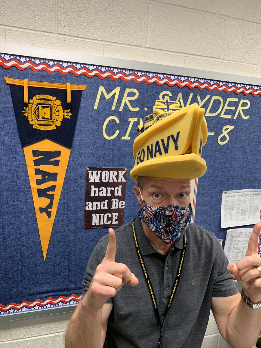 pjsnyder's tweet photo. It's crazy hat day @RBMS_Official ! #GoNavy https://t.co/0wXY49JKo0