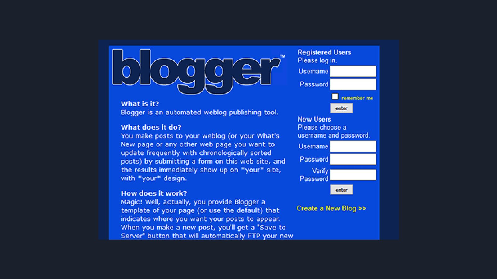 Stackbit on Twitter: "Aug 23, 1999 Pyra Labs launches @blogger and grows a  massive community of users over the next few years. Fun fact Blogger was  co-founded by @ev who co-founded Twitter.