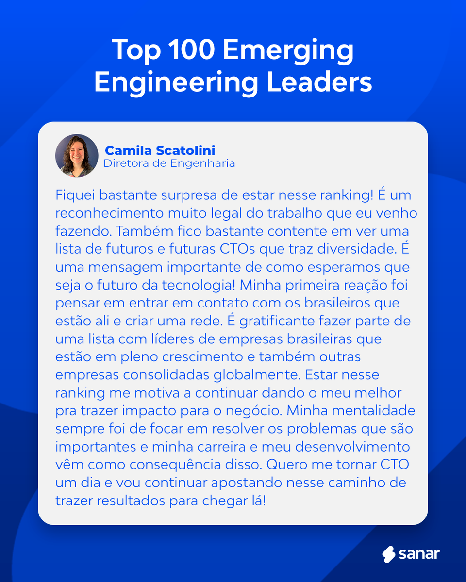 sanartech's tweet photo. Camila conta que sua mentalidade sempre foi de focar em resolver os problemas que são importantes e sua carreira e desenvolvimento vem como consequência disso. https://t.co/OfbEyfPXQ3