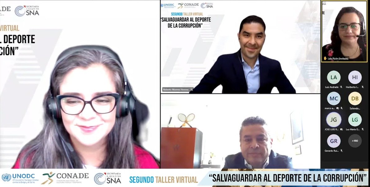 SESNAOficial's tweet image. 📢#SESNA agradece 👏👏 a quienes participaron en el segundo taller virtual "Salvaguardar al deporte de la Corrupción", 🏀⚽️ que se impartió junto con @UNODC_MX y @CONADE. 
👩‍💻🧑‍💻 ¡Gracias por tu apoyo y participación! 
#DEPORTE
#SINADE
#INTEGRIDAD