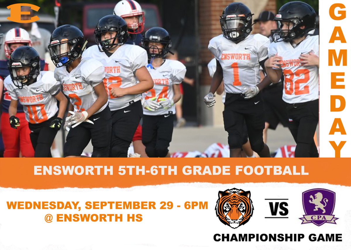 Ensworth Middle School Football (@ens_middlefball) on Twitter photo Today is the Day! Please join us this evening as our 5/6 grade Tigers compete for the HVAC JR. CHAMPIONSHIP!! Go Tigers Go! <a href="/CoachRocBatten/">Roc Batten</a> <a href="/Ensworth/">Ensworth School</a> <a href="/EnsworthFB/">Ensworth Football</a> Today is the Day! Please join us this evening as our 5/6 grade Tigers compete for the HVAC JR. CHAMPIONSHIP!! Go Tigers Go! <a href="/CoachRocBatten/">Roc Batten</a> <a href="/Ensworth/">Ensworth School</a> <a href="/EnsworthFB/">Ensworth Football</a>
