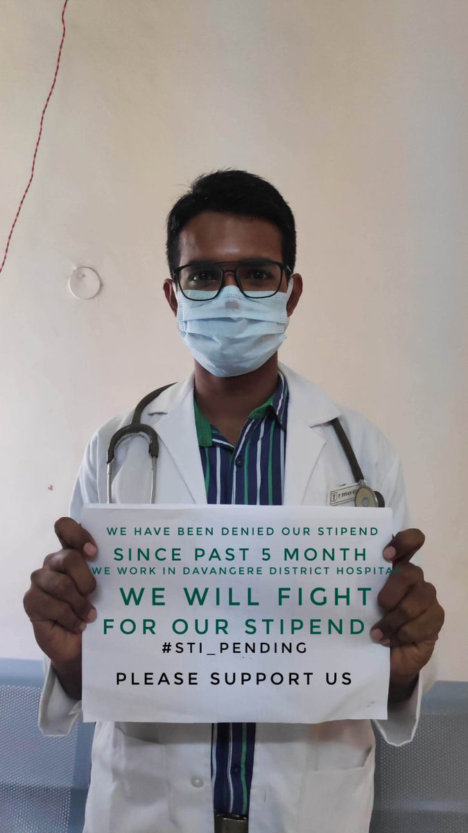 PPavanKumar01's tweet photo. Our stipend our right
Stop this injustice and give what we deserve.What did we get after risking our lives in this pandemic &amp; working day and night in the hospital
#sti_pending
#JJMMCSTIPEND #COVID19
 @tv9kannada
@IndiaToday @sardesairajdeep @CMofKarnataka 
@SonuSood
@BSBommai https://t.co/8kC4EP0g4y