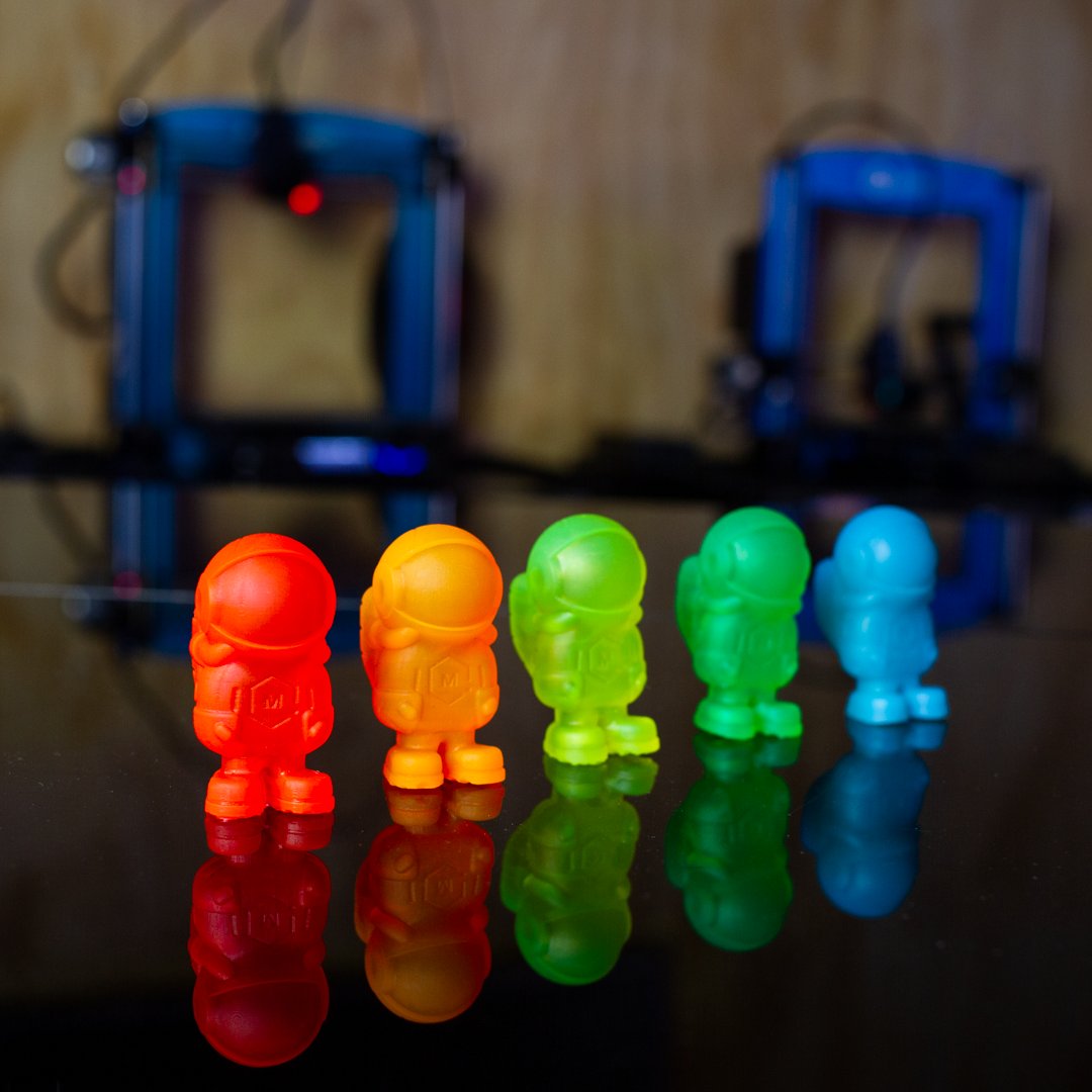 MatterHackers's tweet photo. It's #3DPhil's birthday!! Our lovable mascot is in mini form here, #3Dprinted in MH Build epoxy-free resin, these colorful resins can be mixed to make custom shades as well. Show us your Phil prints today! Learn more about MH Build resin here: https://t.co/F0oP2YH1xZ https://t.co/IMLjPIMinv