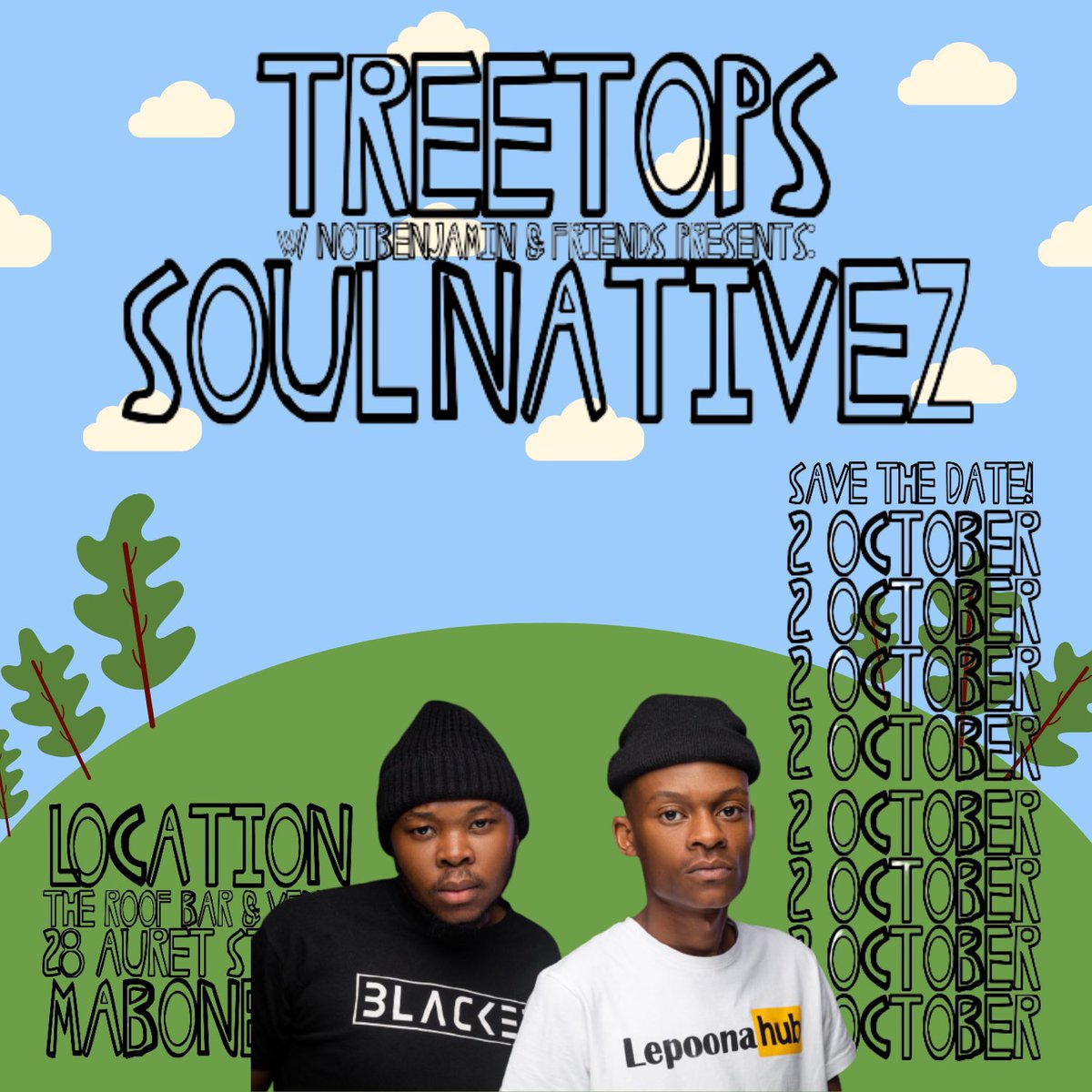 NOTBENJAMIN_'s tweet photo. 🌴TREETOPS DJ ANNOUNCEMENTS🌴

@Yolophonik 
@SoulNativez_ZA 
@DaevMartian 
@Phodii_DJ 

SONICALLY, WE’RE IN FOR A REAL TREAT HERE. I HOPE YOU’RE READY FOR ALL THIS SPECIAL EXPERIENCE!! GET YOUR TICKETS NOW! YOU DON’T WANNA MISS THIS ONE 🌇

https://t.co/6L0mGdbYlT https://t.co/DauQb3v6gE