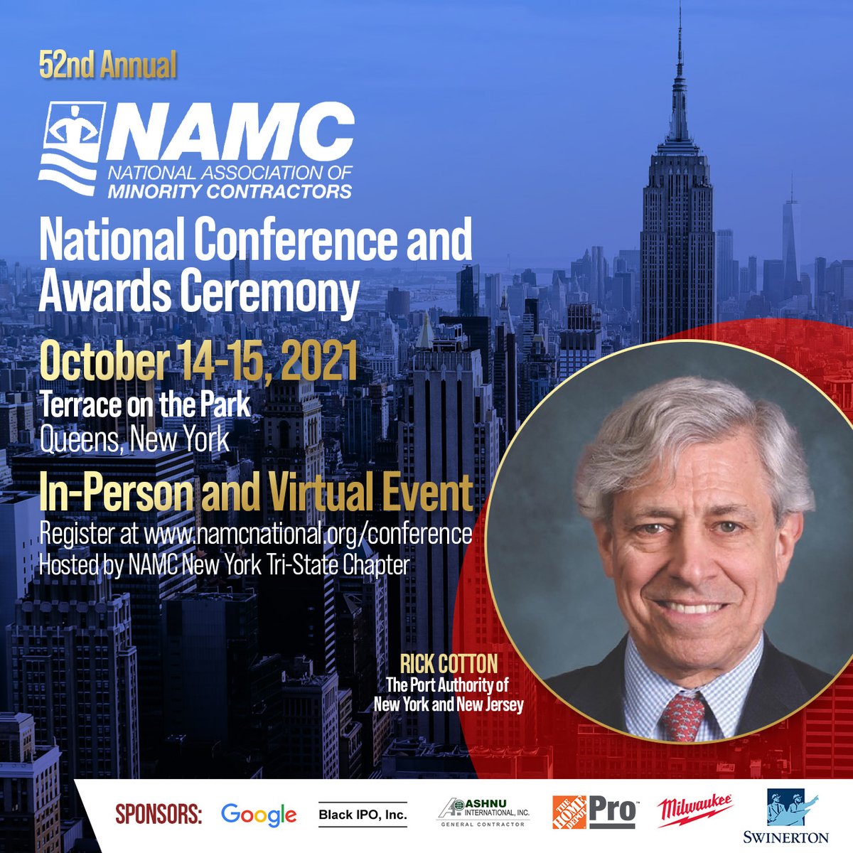 Port Authority of NY/NJ's executive to give a keynote address at #NAMC52. The hybrid conference brings together corporate, government, ports authority, and aviation leaders to share about what's next in opportunities for minority contractors. Register now namcnational.org/conference.