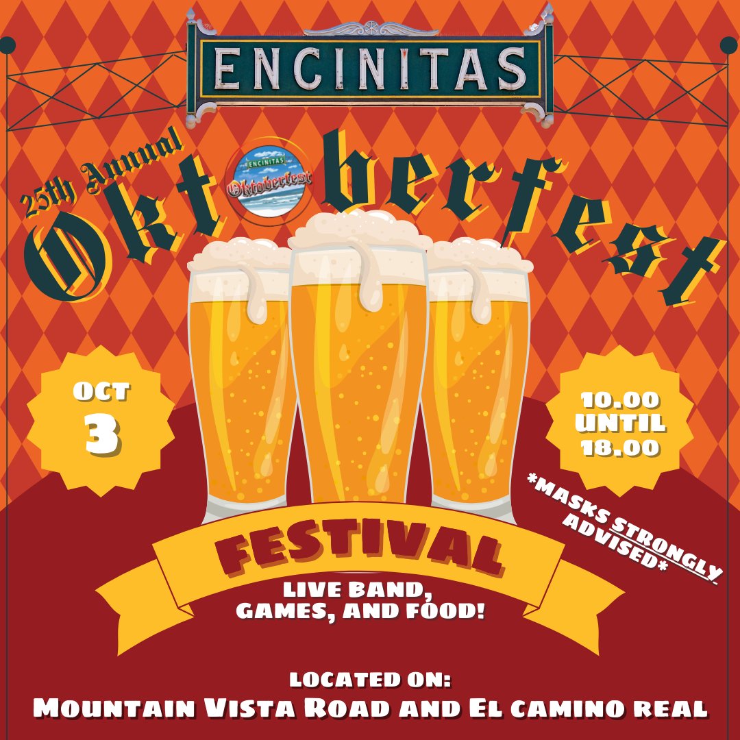 Happy Hump Day! Mark your calendars for this Sunday's 25th Encinitas Oktoberfest! You don't want to miss out on this FREE event!