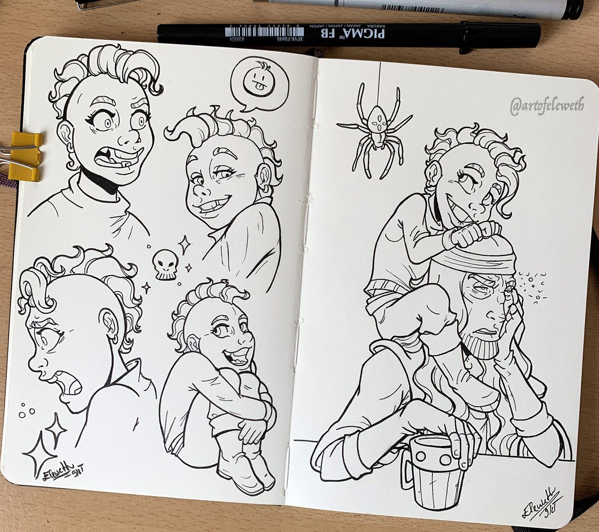 artofeleweth's tweet photo. Inked OC warm-up doodles from yesterday✨
#art #artwork #artist #sketchbook #moleskine #comics #characterdesign #pagespread #expressions #traditionalart #traditional #sketch #ink #doodles #saltybusiness #slanejbyznys #pirate #pirates https://t.co/31I19iEgXK