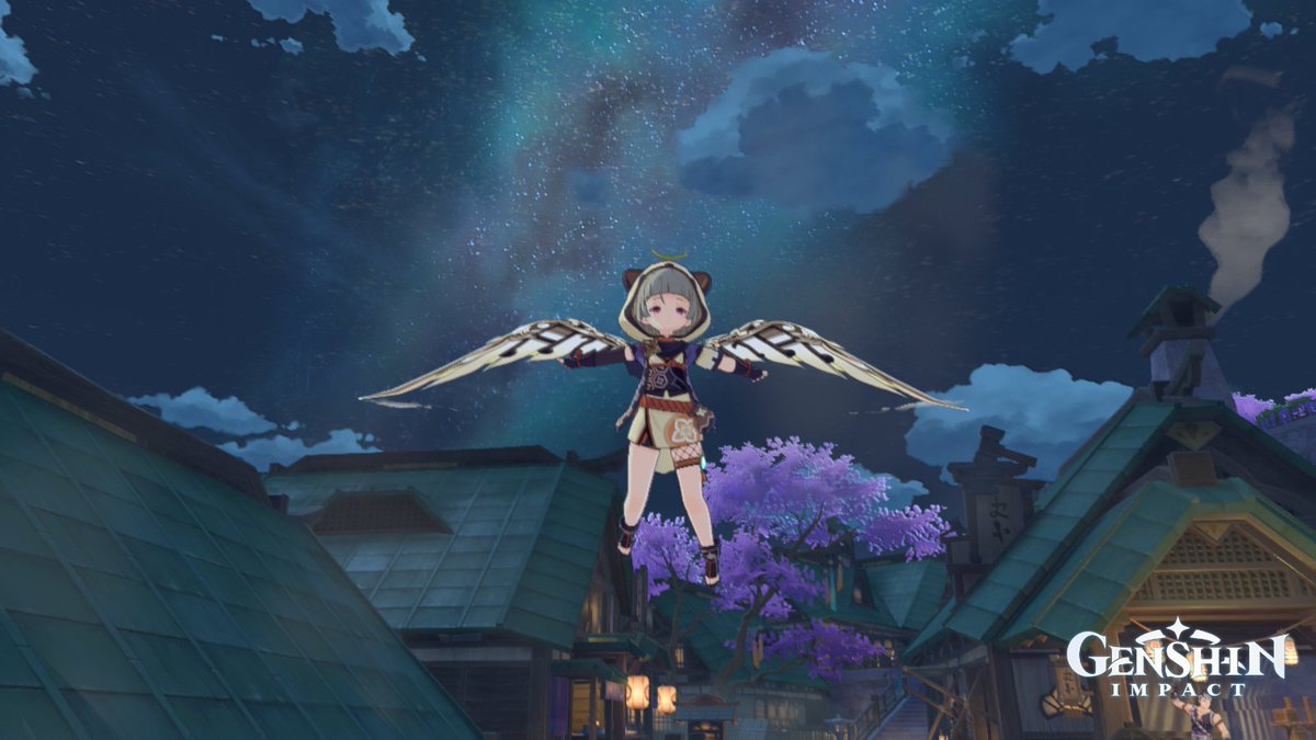 AnjoKeMo's tweet photo. New glider!! 😊😊😊

#原神 #GenshinImpact #Genshin_Impact #GenshinImpactanniversary #sayu #loli #ninja #WingsOfShimmeringGalaxy https://t.co/BEKsZWnqBq