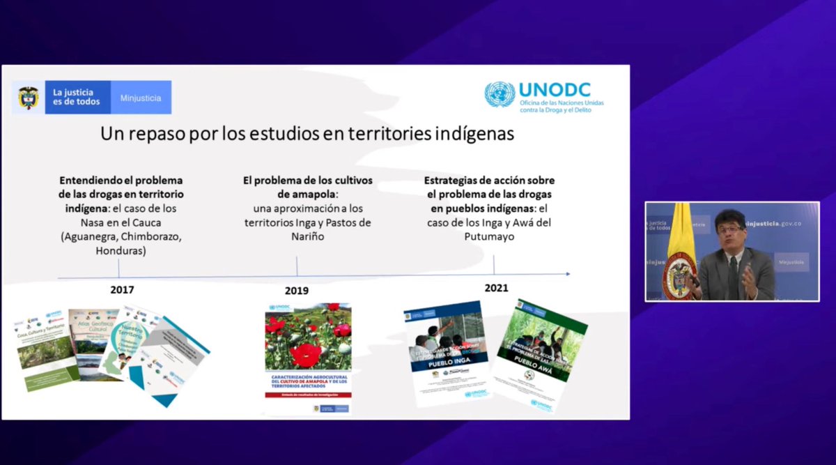 UNODCROCOL's tweet image. Nuestro Coordinador del Sistema Integrado de Monitoreo de #CultivosIlícitos #SIMCI, Leonardo Correa, presentó los datos claves del “Estudio de Estrategias de Acción sobre el Problema de las Drogas en Territorios Indígenas”.