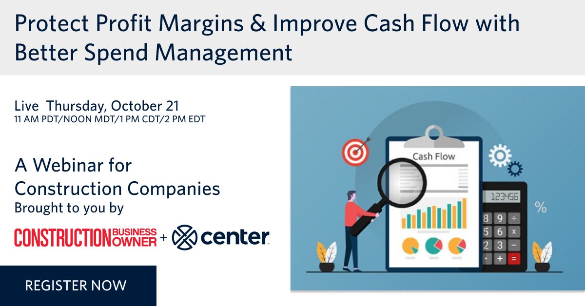 CenterSpendOps's tweet photo. Center is excited to present to the Construction Business Owner Magazine &amp; Digital Media audience. 
Registration is open, we hope you can join us:  https://t.co/p5DJsbviO1

#spendmanagement
#expensemanagement
#cashflow
#construction https://t.co/HqWB2TGgh4