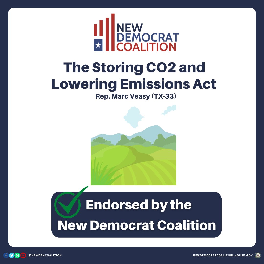 NewDemCoalition's tweet photo. @RepVeasey's Storing CO2 and Lowering Emissions Act develops carbon capture and storage infrastructure – a critical means of reducing CO2 emissions – whilst also creating regional economic opportunities and jobs. https://t.co/DxQMtvbx0d