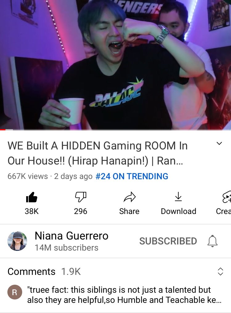 RNTrendsetter's tweet photo. Both vlogs are Trending at #24 and #31 spot! 

WE Built A HIDDEN Gaming ROOM In Our House!! (Hirap Hanapin!) | Ranz and Niana 
LINK: https://t.co/scwEeNy0Z0

SURPRISING Our Grandpa! (Money Cake Prank!!) | Ranz and Niana 
LINK: https://t.co/xHbiZF0ZsM

#ranzandniana https://t.co/rFReL7ThYQ