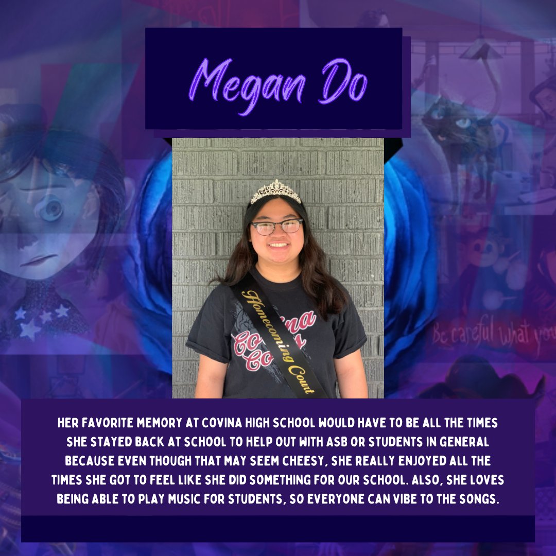 Homecoming Court- Meet Megan Do & remember to vote for your Homecoming Royalty TOMORROW at lunch in the quad. Please bring your student ID or CA ID to vote!