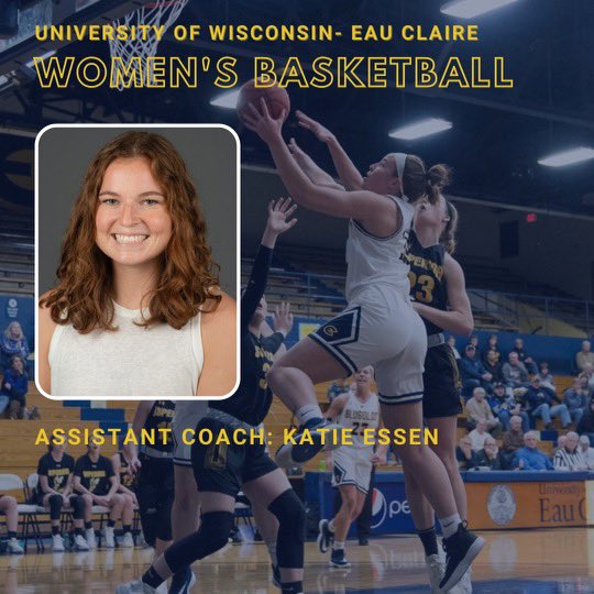 UWECWBB's tweet image. We are so excited to welcome former All-WIAC post player Katie Essen to our coaching staff as an Assistant Coach! 💙💛

Learn more about Katie: blugolds.com/sports/wbkb/co… #FamiliarFaces #Family