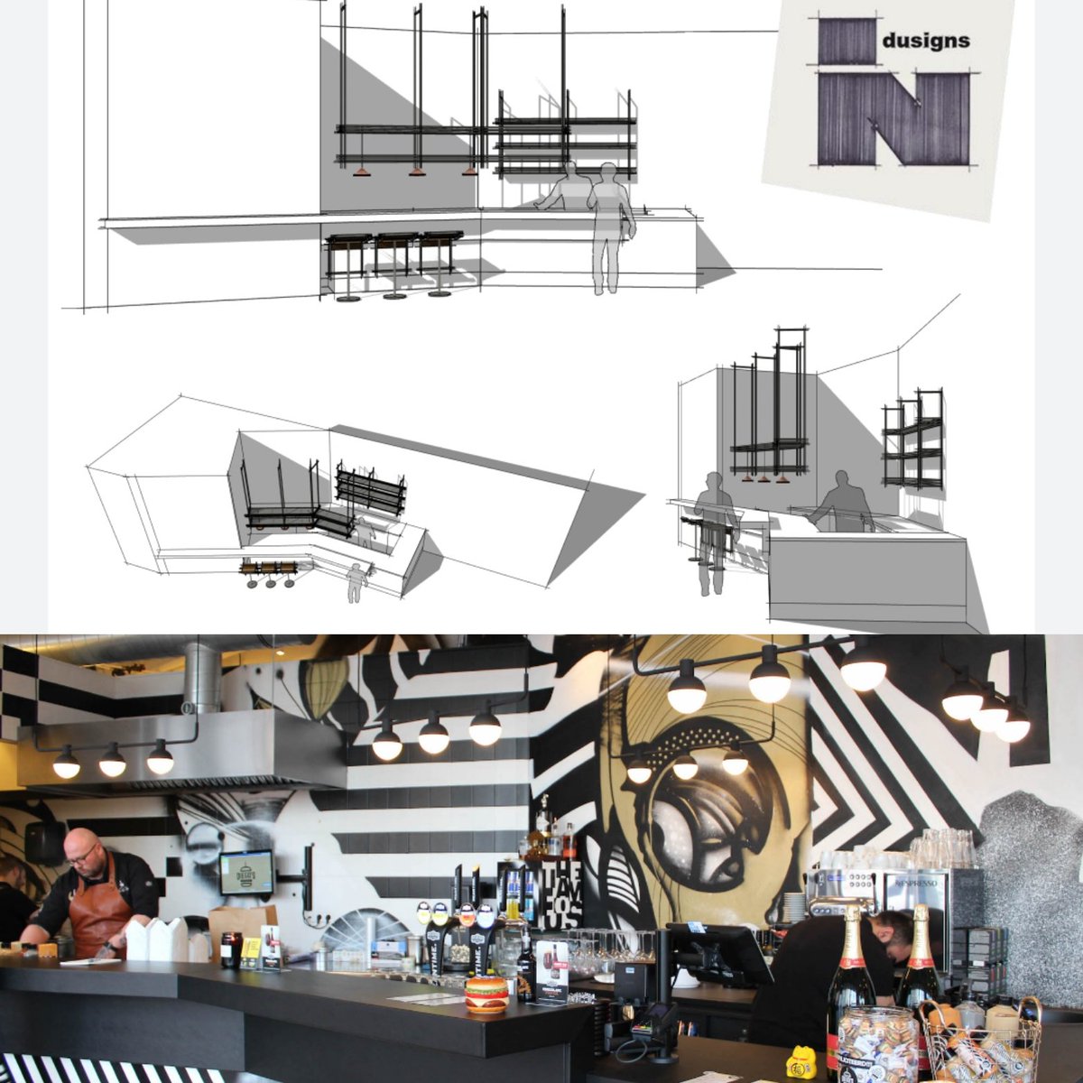 Binnenkort gaan we bezig voor Diego's, een befaamde burgertent in Rotterdam. We gaan de bestaande voorbar en achterbar voorzien van op maat gemaakte stalen rekken, voor extra opslag van flessen, glazen en deco. #horecainterieur #interieurontwerp #weldporn #vakmanschap #Indusigns