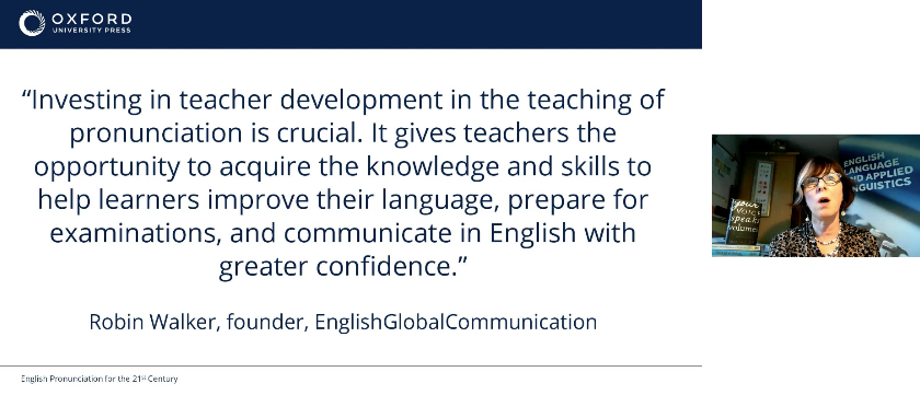 HelenTeachesEng's tweet photo. Super @OUPELTGlobal #ELTTogether '#EnglishPronunciation for the 21st century' #Webinar, thanks @JaneSetter!

"Investing in teacher development in the teaching of #Pronunciation is crucial..." - Robin Walker, #EnglishGlobalComminication

#Nativespeakerism #ELTChat #ELT #EFL #TEFL https://t.co/U3mIfUOHgS