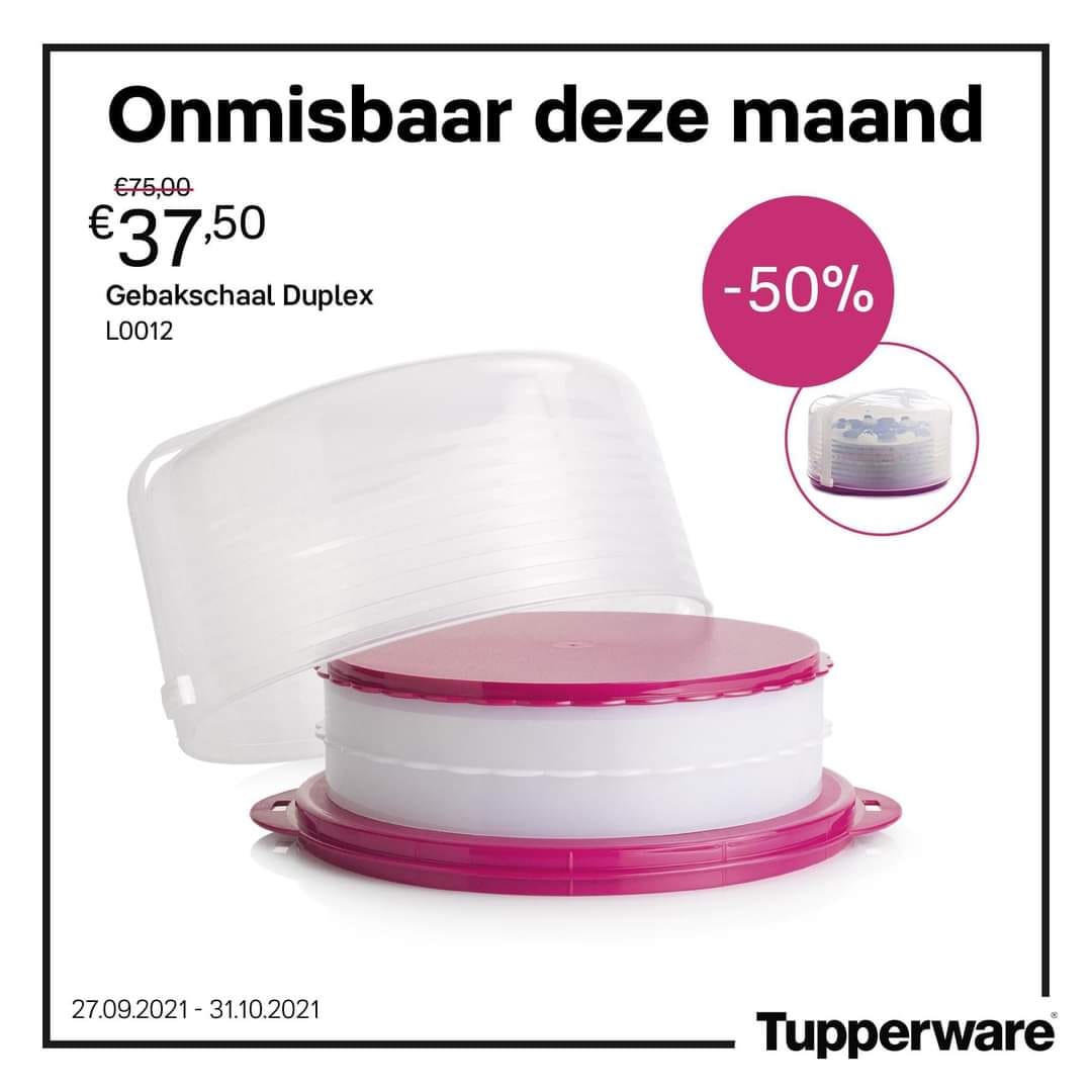 Tupperwareriwke's tweet photo. Mis hem niet!
De gebakschaal van 75€ naar 37,5€ 🥳🎂
Maar liefst 50% KORTING 🤩
Ook ideaal om te gebruiken om bv je kaasschotel te presenteren 😍 #tupperwarebyriwke https://t.co/UcWCzUAveC
