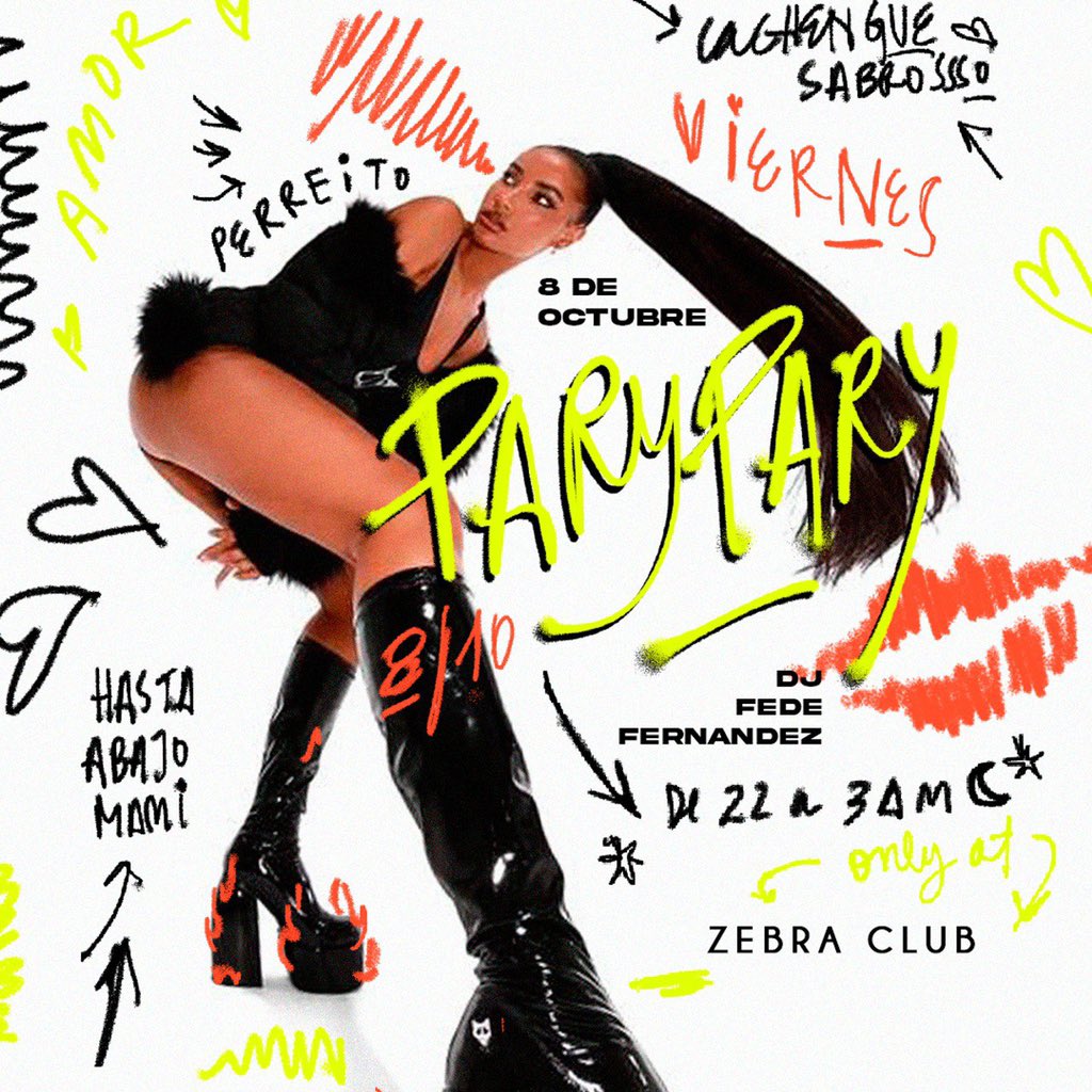Viernes 8 de Octubre || Open 22 to 4 Am
.
Espacio —> 💃🏻 PARY PARY
.
=========

👉🏾 <a href="/fedefernandez/">Fede Fernandez</a>.dj

=========

FORMATO BAILABLE / SIN BURBUJA

Anticipadas en Venta👇🏾

▪️alpogo.com