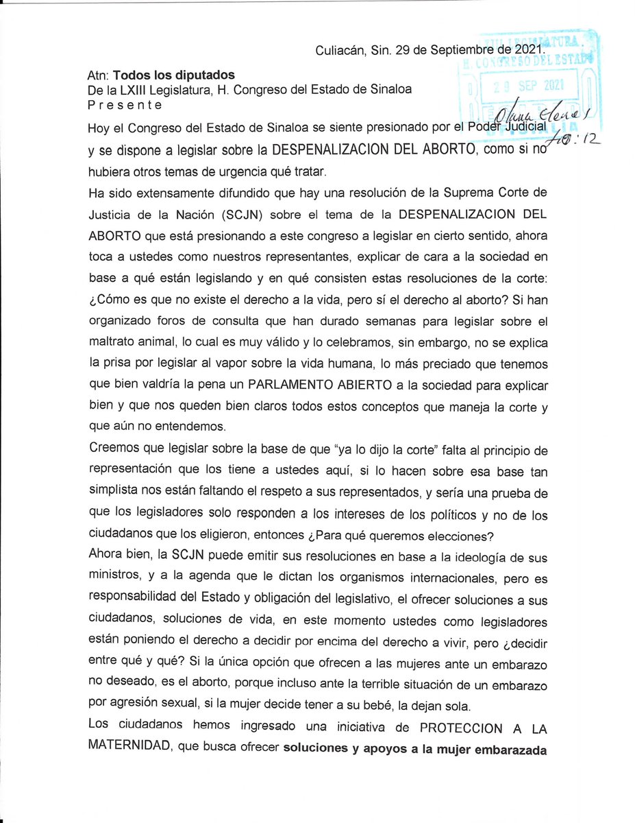 FNxFamilia's tweet photo. Organismos de la Sociedad Civil Sinaloense dirigieron un documento a los diputados miembros del @congresosinaloa, a fin de promover un PARLAMENTO ABIERTO en temas tan delicados como son el derecho a la vida desde la concepción y la objeción de conciencia. #SinaloaProvida https://t.co/iDCmAX5mxO