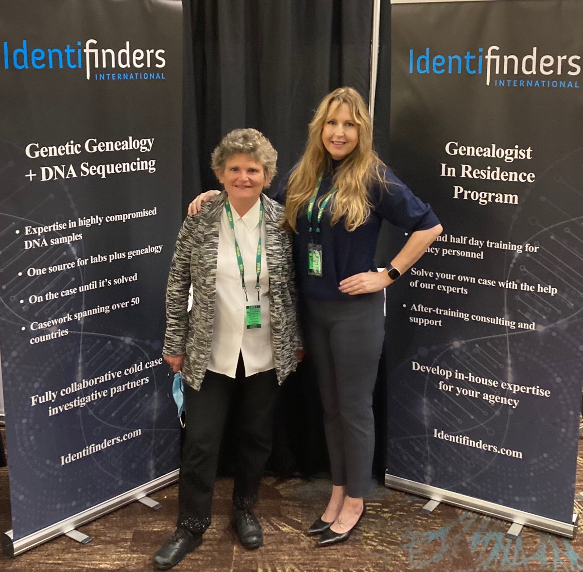 Identifinders's tweet image. We're proud to be at the Washington Homicide Investigators Association 2021 conference this week! If you're attending, keep an eye out for our flyer in the welcome packet and stop by our table to say hello to Dr. Colleen Fitzpatrick and Genealogist Linda Doyle. #geneticgenealogy