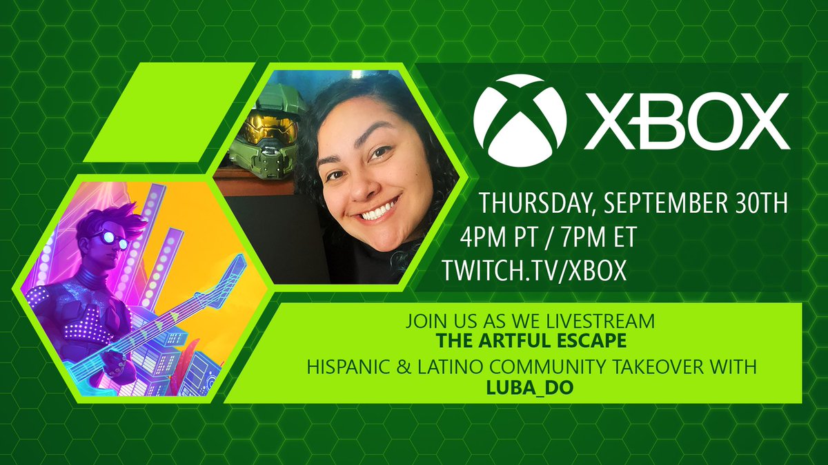 For #HispanicHeritageMonth I get the privilege of taking over the <a href="/Xbox/">Xbox</a> Twitch once again! I’ll be going live Sept. 30 @ 4pm pst with a new indie game I’ve been so excited to play: The Artful Escape. Come say hi! 😁