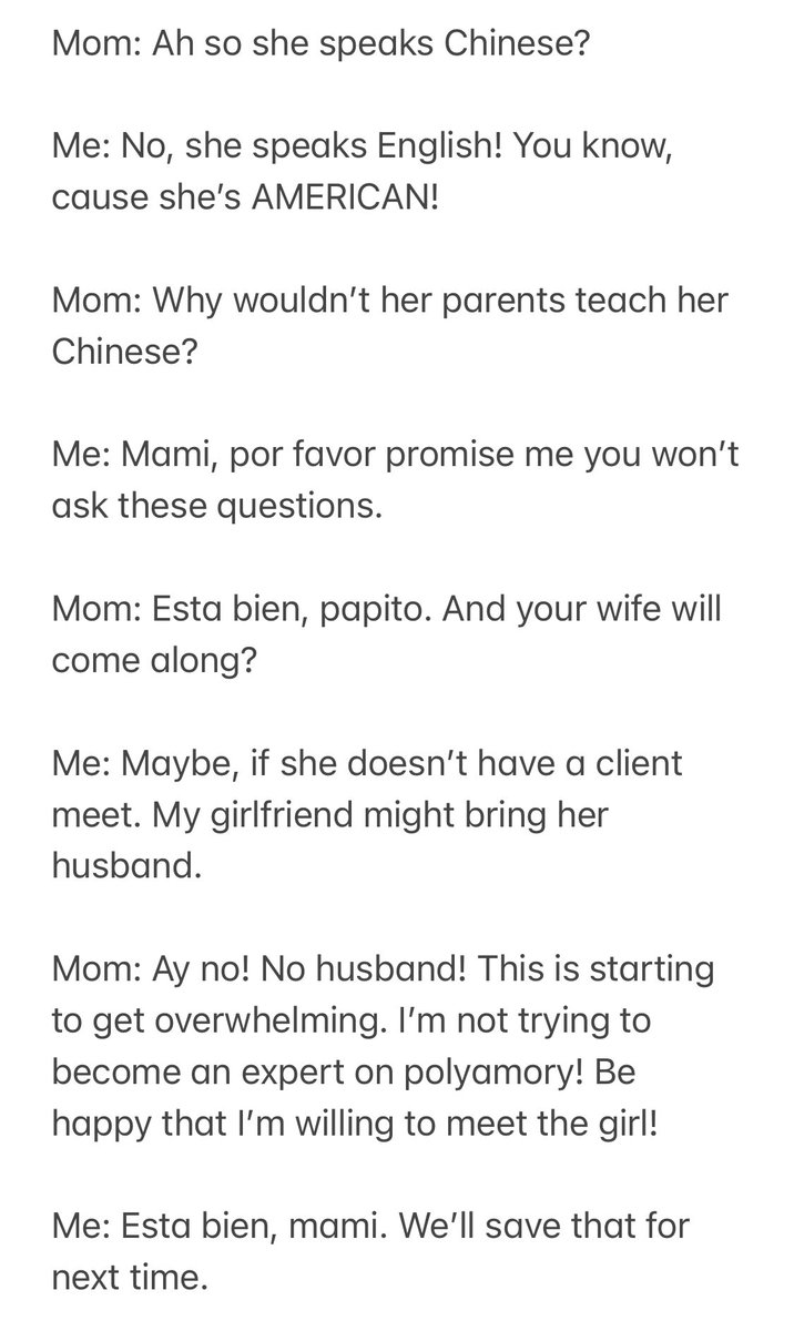 mypolylife's tweet image. When your mom finally opens up to meeting your paramour.

#Polyamory #NonMonogamy #Metamour #OpenMarriage #ConsensualNonMonogamy #CNM #LatinMom #Polycule