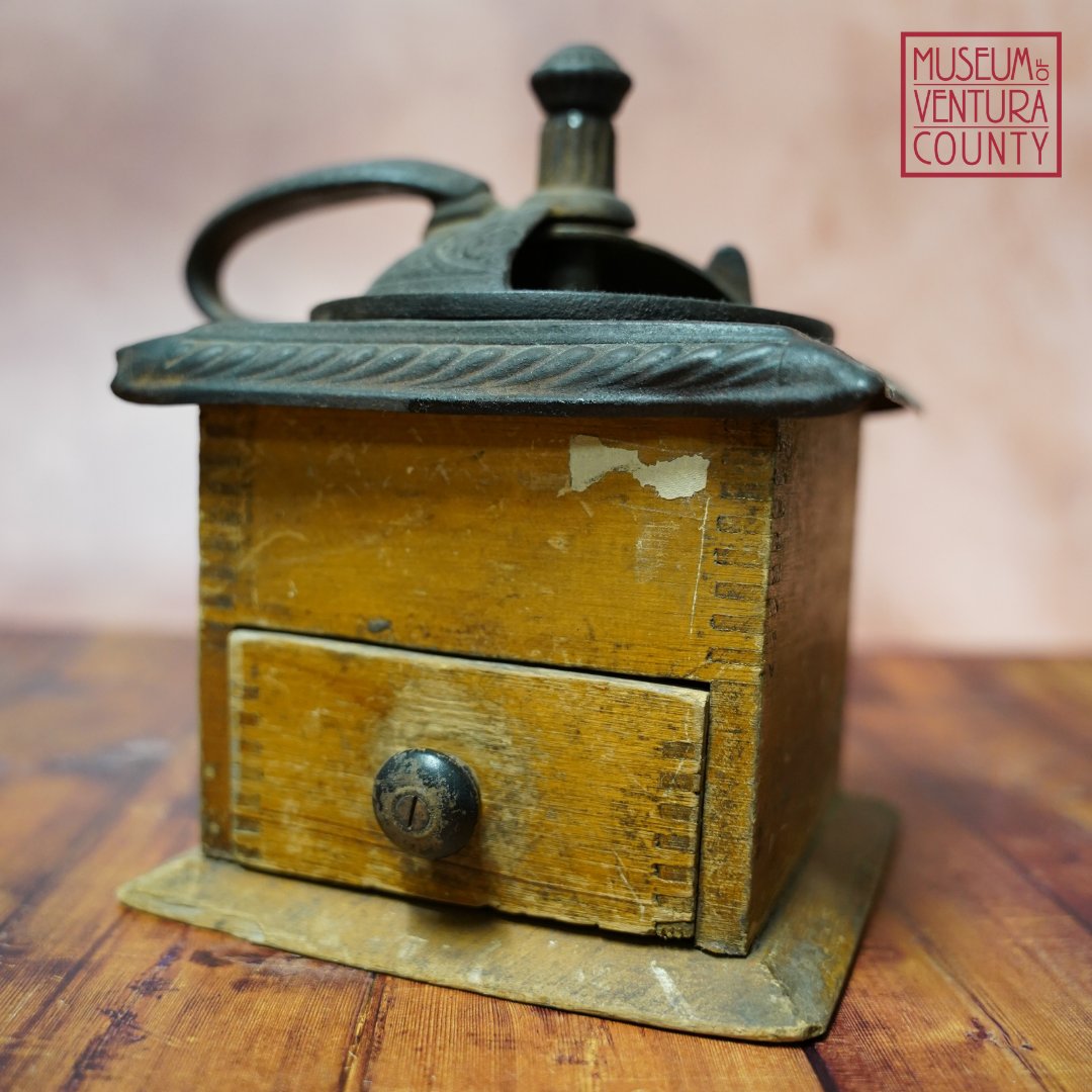 To grind coffee beans F. S. Arundell’s Ranch in <a href="/CityofOxnard/">City of Oxnard</a> 1890-1917 used this coffee mill. You'd place the beans inside the top metal portion, attach a handle to the top finial &amp; crank away to grind the beans. Soon, coffee grounds would appear in the drawer below! #Coffee☕️