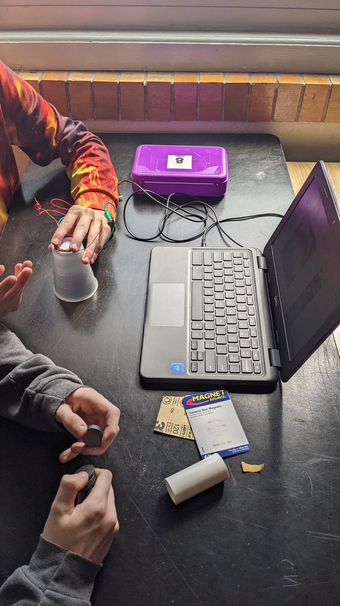 FutureSciTeach's tweet photo. Exploring the non- contact forces and the relationship between magnets and electromagnets in 8th Grade by building a speaker with: wire, magnets, plastic cup, alligator clips, sandpaper, and a Chrombook. @gmprincipal @TobiKilgore @KCSScience @ScienceIsFUN4us @OpenSciEd https://t.co/09eEvEHdmI
